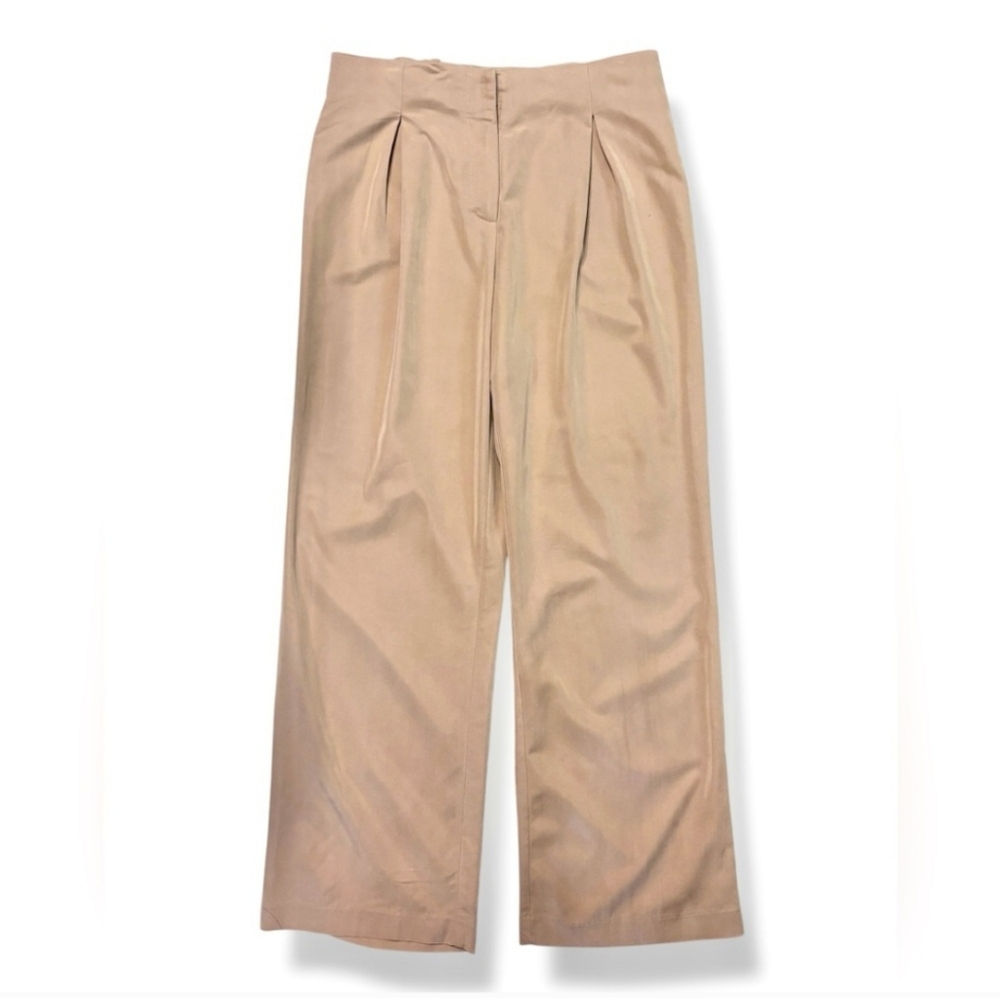SKIES ARE BLUE Tan High Waist Pleated Front Trousers Size Large